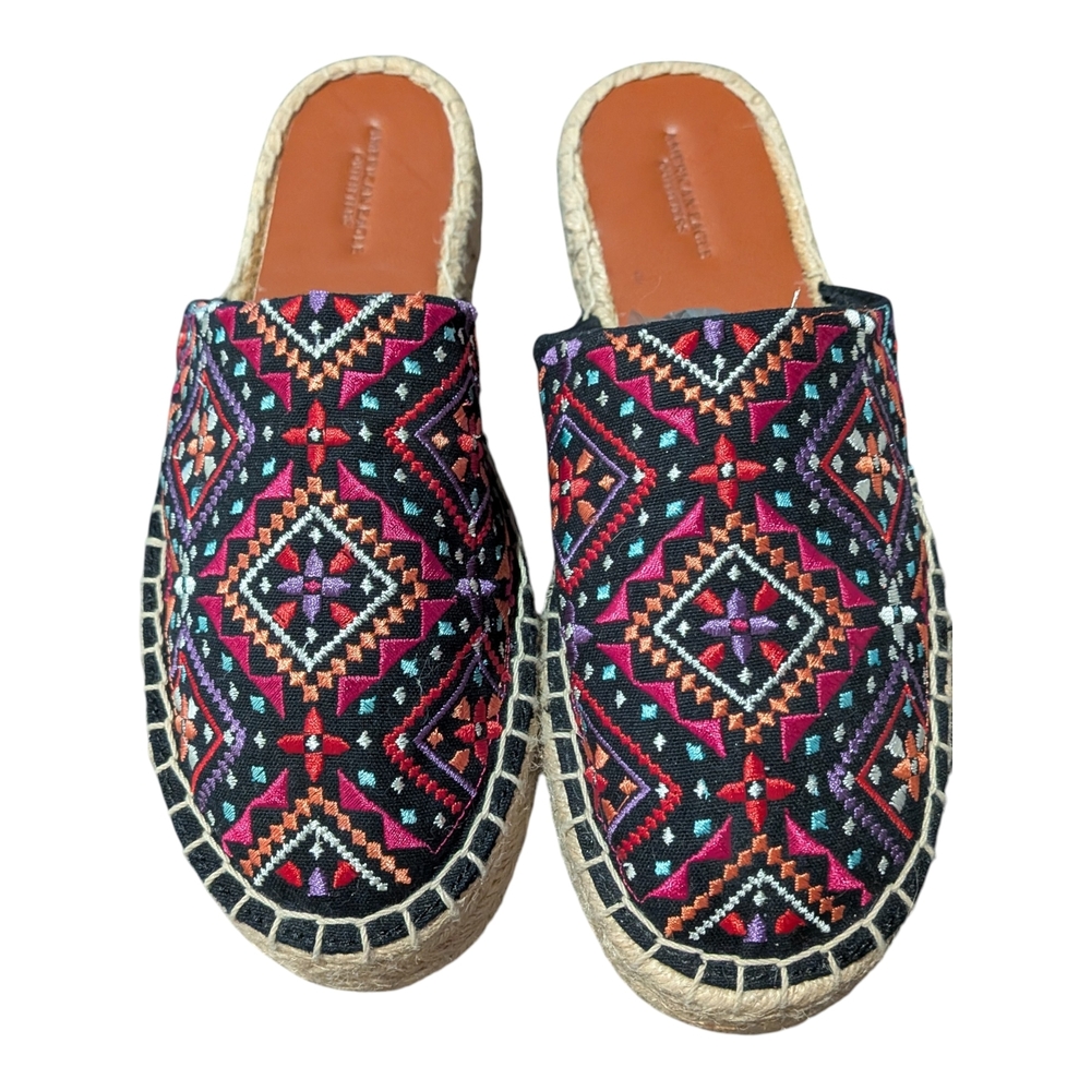 Vtg Aztec American Eagle Retro Espadrille Mules Embroidered Y2k Boho 90s Size 7